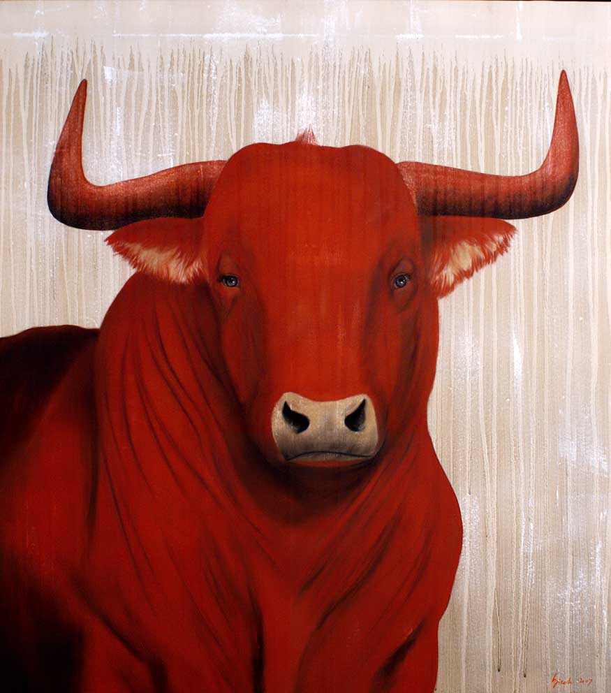 RED-BULL---06 bull-red-fighting-decoration-large-size-printed-canvas-luxury-high-quality Thierry Bisch Contemporary painter animals painting art  nature biodiversity conservation 